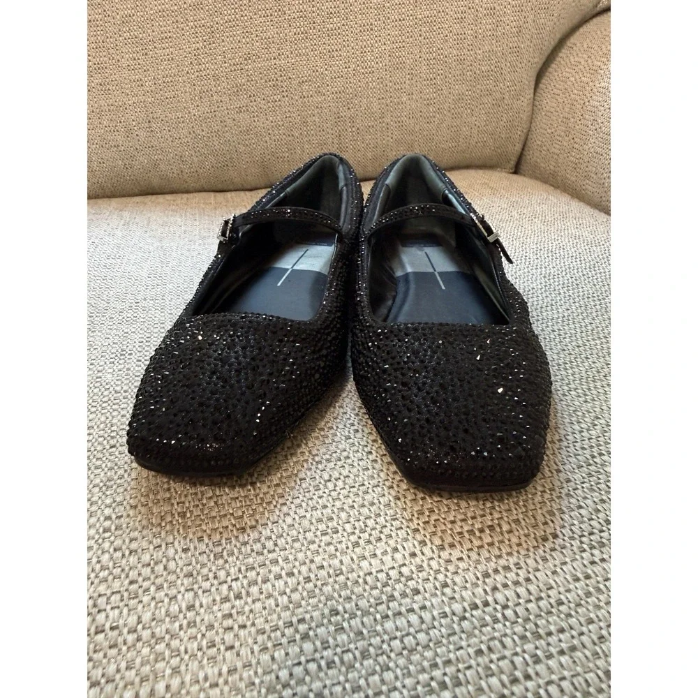 Dolce Vita Reyes Black Metallic Crystal Square Toe Mary Jane Flats